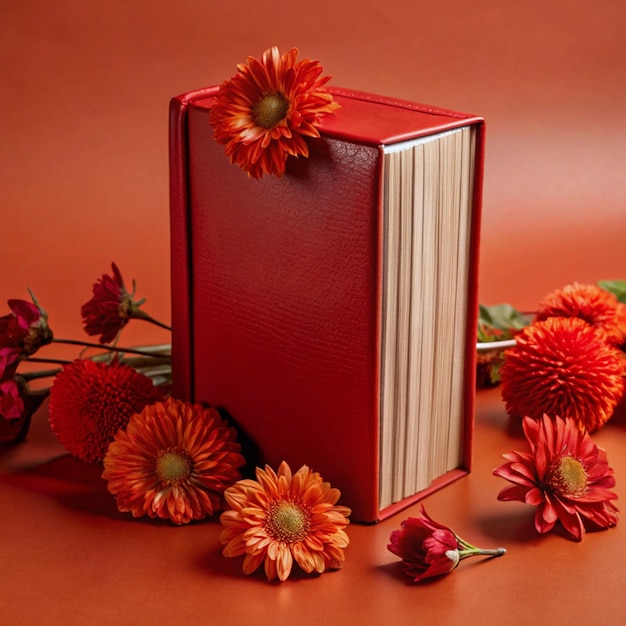 Photo a red book with flowers and a red book with the title  the book  in the middle