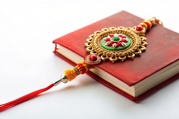 a red book with a red tassel and a green and red tassel