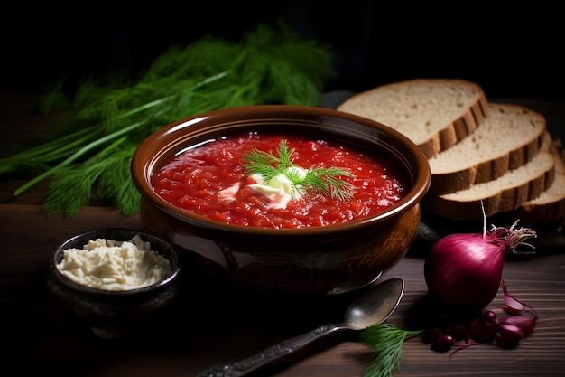 Red borscht with sour cream