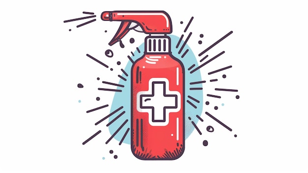 a red bottle of medical care with a stethoscope on it