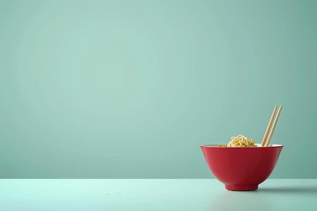 Photo a red bowl of cereal with a spoon in it