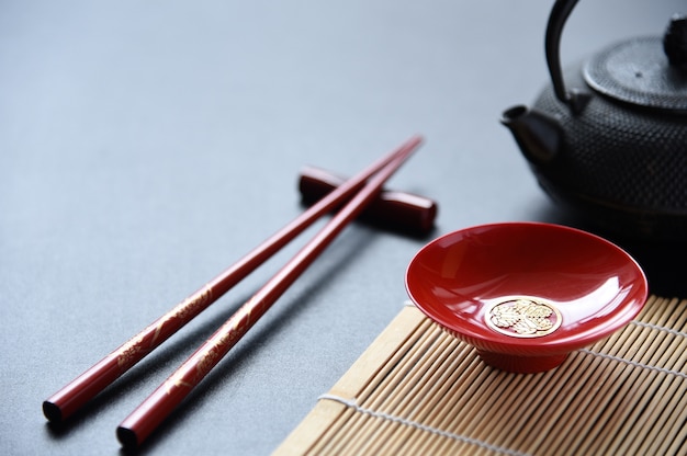 Red bowl and Red Chopsticks Food set oriental