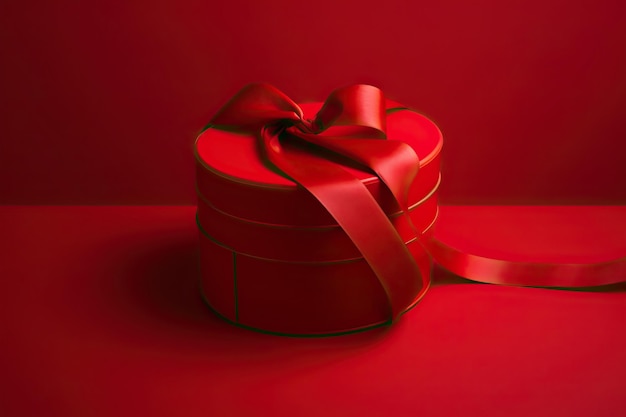 A red box with a red ribbon and a bow is tied to it.