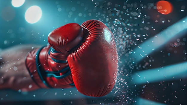 Photo a red boxing glove with a blue background