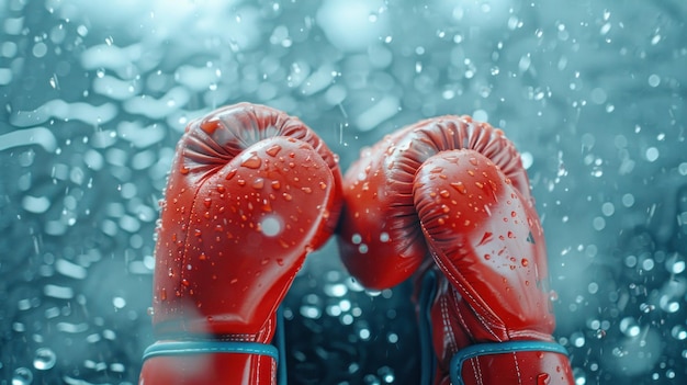 Red Boxing Gloves in Dark Scene with water drops ai generated image