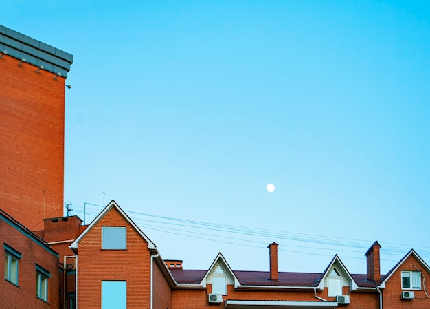 A red brick building under the blue sky at Ukraine.