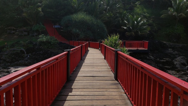 Red bridge view images on beach