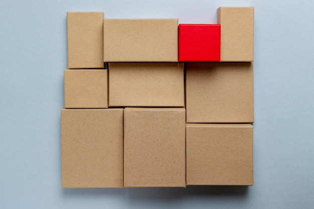 Red and brown cardboard boxes mockup boxing day