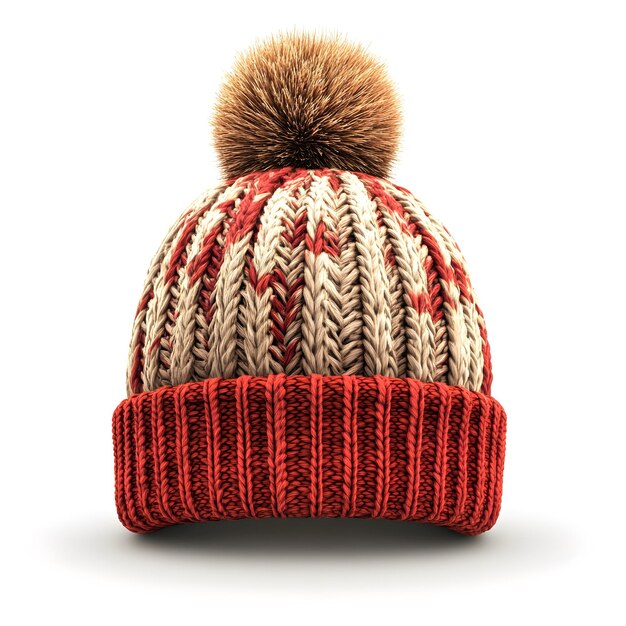 a red and brown knit hat with a brown and white pattern