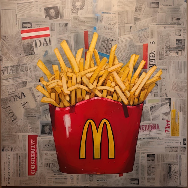 Photo a red bucket of french fries and a mcdonalds logo