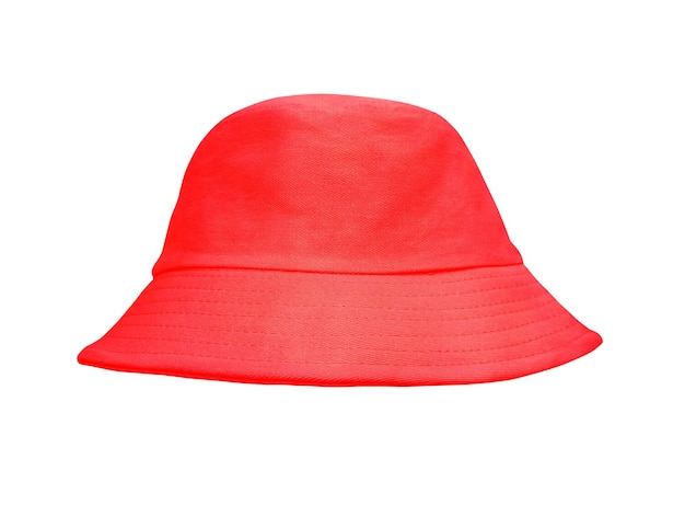 Red bucket hat isolated on white background