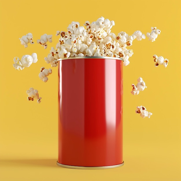 a red bucket of popcorn with a red background and a red container with popcorn in the middle