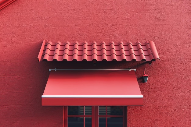 Photo a red building with a red roof and a red awning