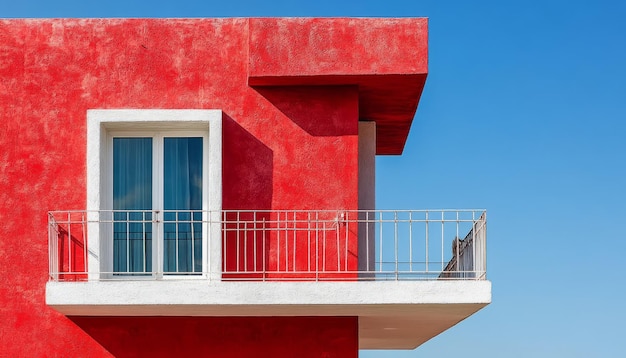 Red Building with a White Balcony and Window