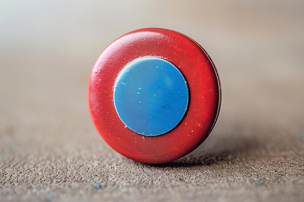 Photo a red button with a blue center on a table