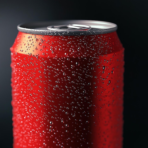 Photo a red can of soda with water droplets on it