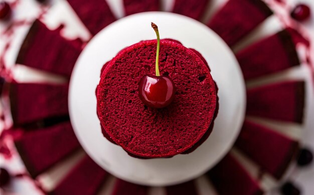 a red candle is on a plate with a red cherry on it