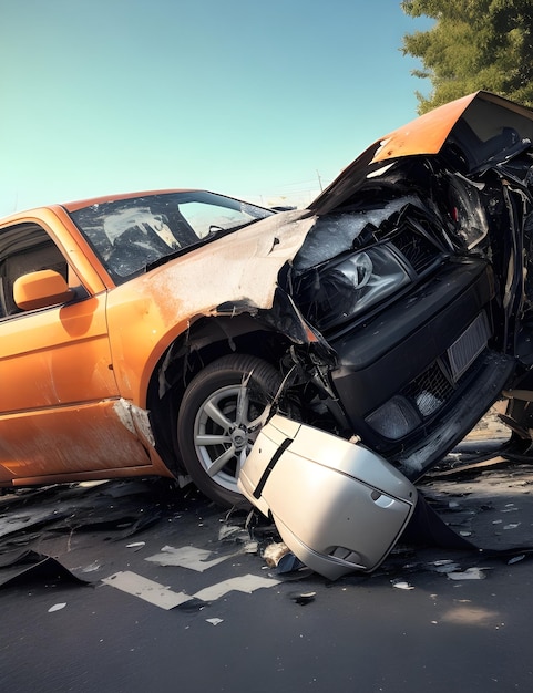 Red car accident or crash on the road with another car