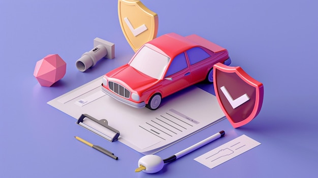 Red Car Insurance Concept D Vector Illustration