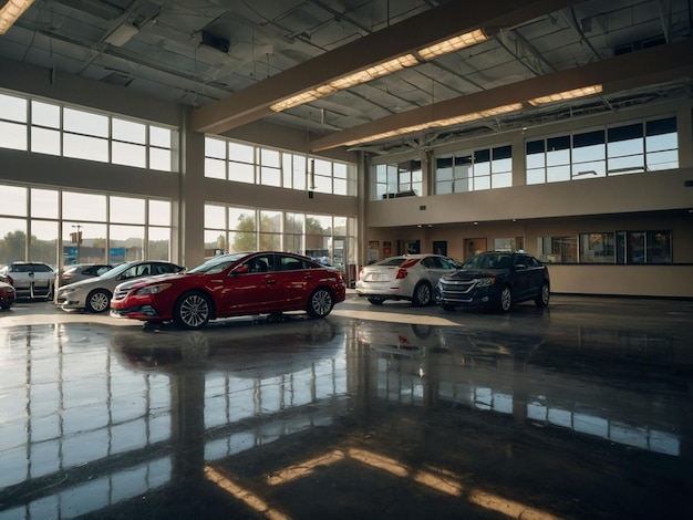 Photo a red car is parked in a garage with other cars