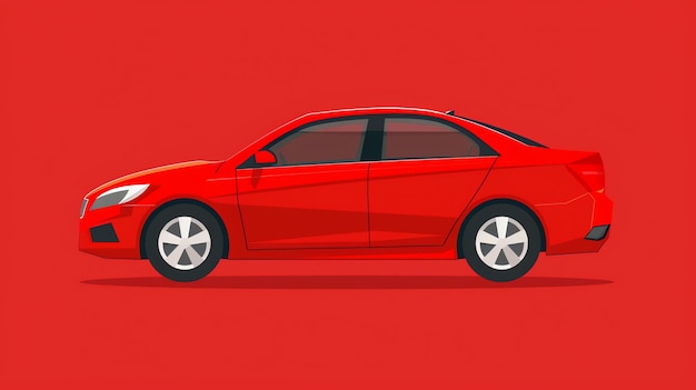 Red car on a red background Simple design of a car