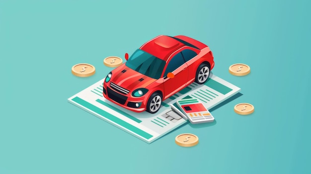 Red Car on Top of a Paper With Coins