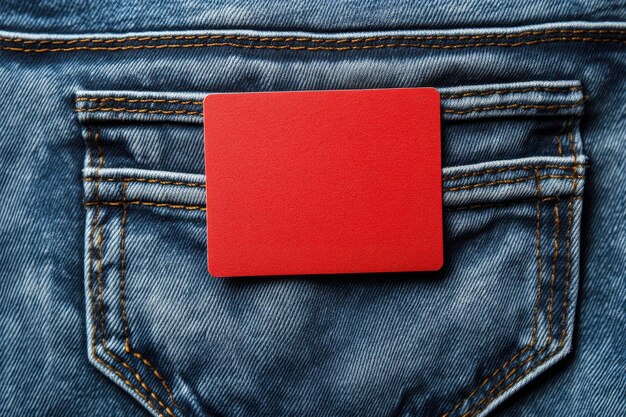 Photo a red card in a back pocket of a pair of blue jeans