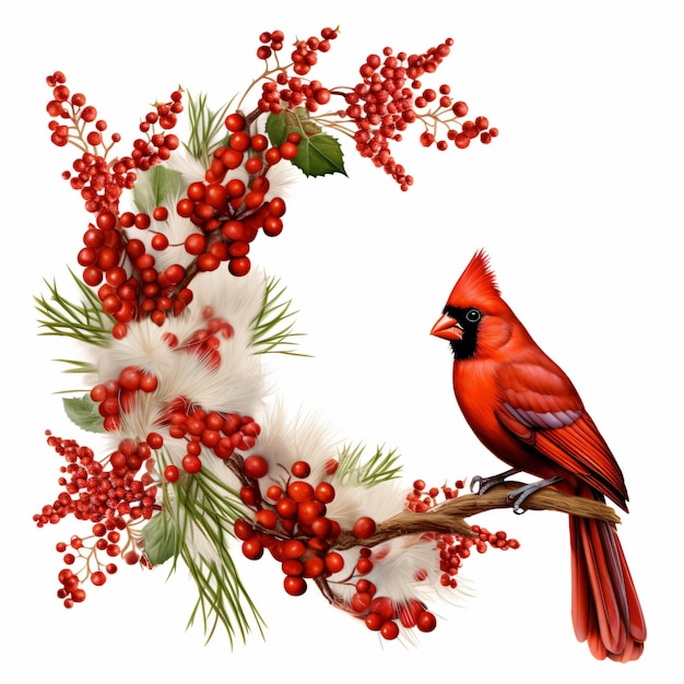 Photo red cardinal frame clipart isolated on white backgr