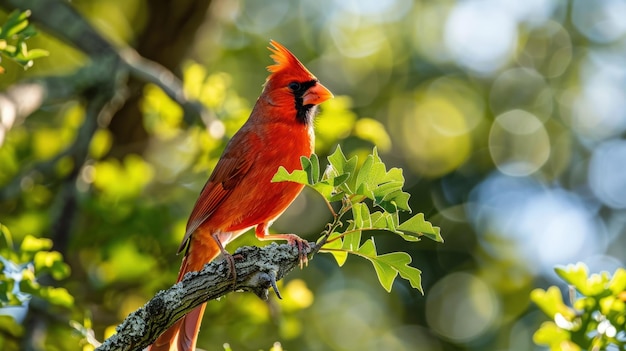 Photo a red cardinal perched on a branch in a tree generate ai image