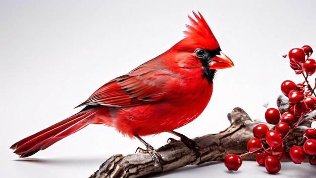 a red cardinal with a red beak on a branch