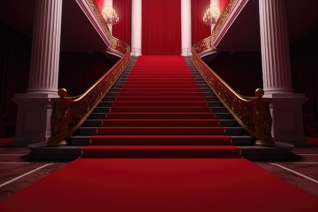 Red carpet and ceremonial VIP staircase VIP luxury entry AI generated image