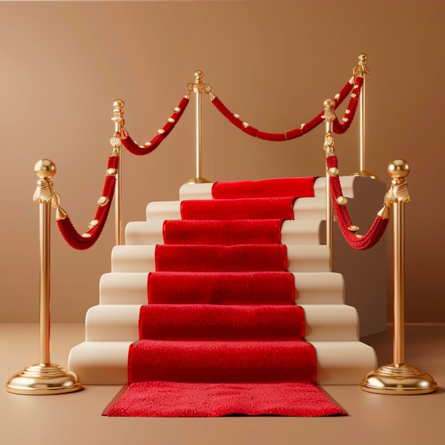 Photo red carpet golden fencing and red carpet with a rise on the stage vector illustration in realistic