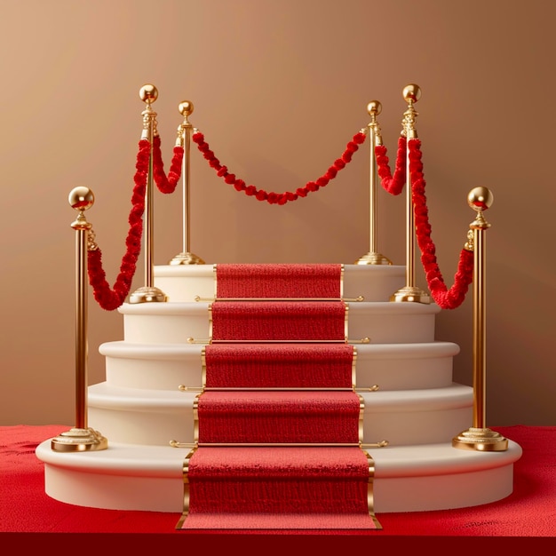 Photo red carpet golden fencing and red carpet with a rise on the stage vector illustration in realistic