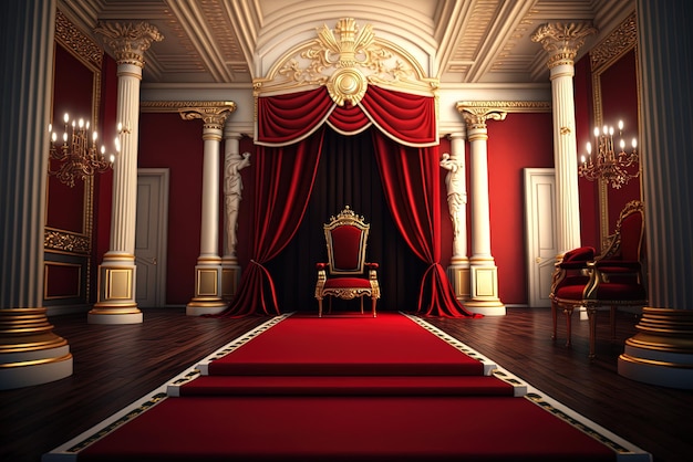 Red carpet leading to a king thrones inside of the palace castle