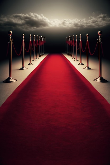 Red carpet leading to the red gate at night. 3D rendering