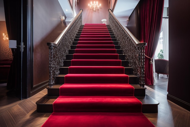 Red carpet on the stairs of a hotel