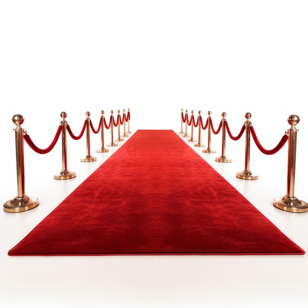 A red carpet with a red carpet and gold barriers