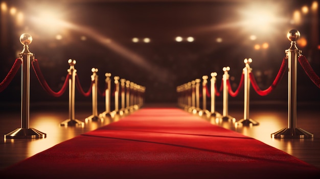 a red carpet with a row of candles on it