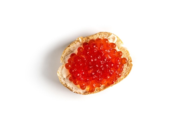 Red caviar isolated on a white background Sandwiches with red caviar High quality photo