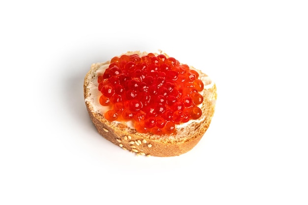 Red caviar isolated on a white background Sandwiches with red caviar High quality photo