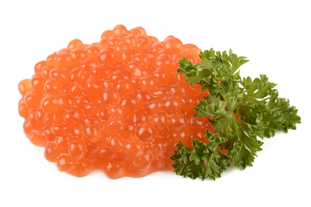 Red caviar on white background