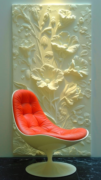 Photo red chair against a floral wall