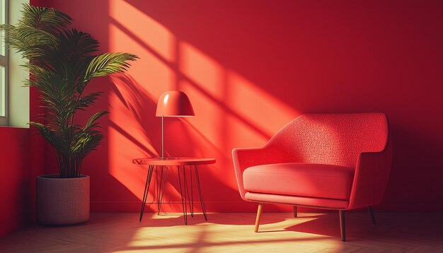 Photo a red chair and a red chair in a room with a red wall