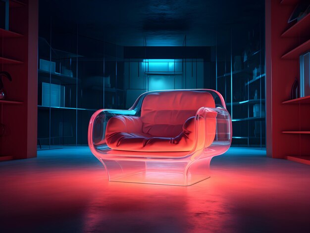 Photo a red chair with a red seat and a red light on the floor