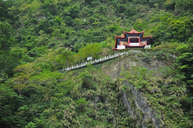 Red Changchun shrine in Taroko Gorge Hualien Taiwan