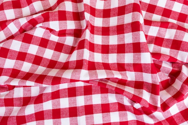 Red checkered gingham kitchen towel or cloth top view