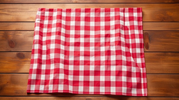 Red checkered kitchen tablecloth on wooden table