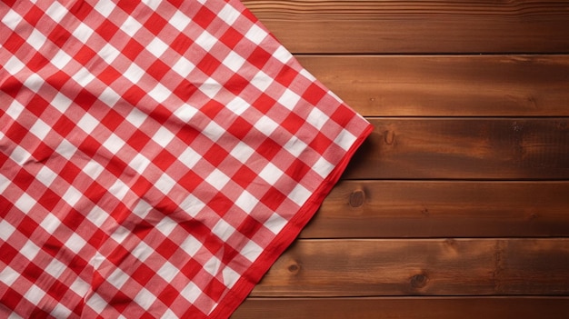 Red checkered tablecloth on wooden table