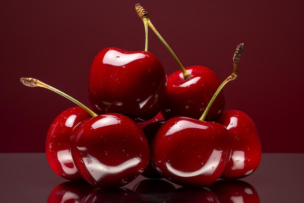 Red cherries on a grey background