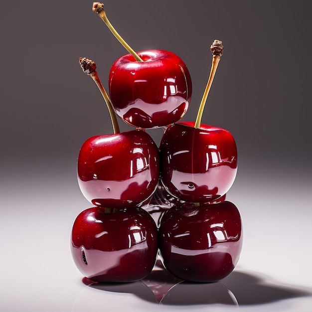 Red cherries on a grey background